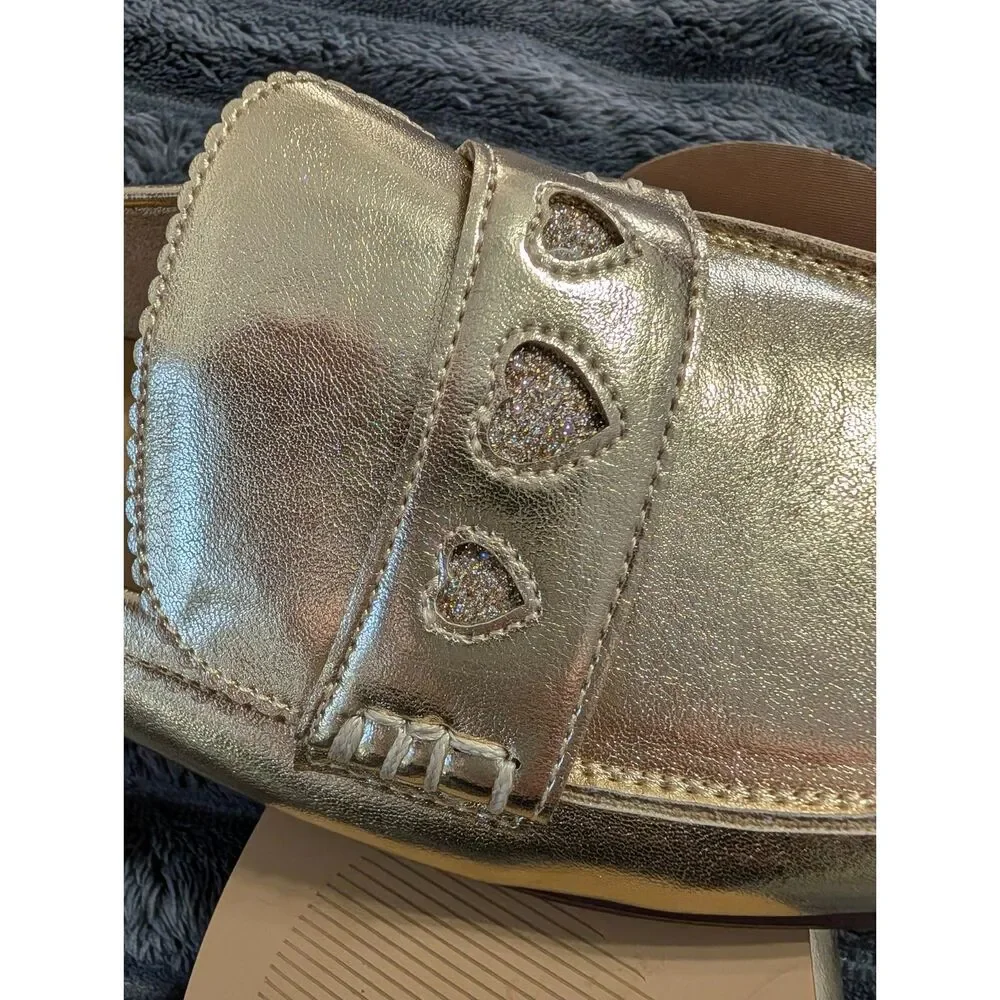 J.Crew Girls Gold Heart Loafers Size K5 | Metallic Wedding Party Dress Shoes